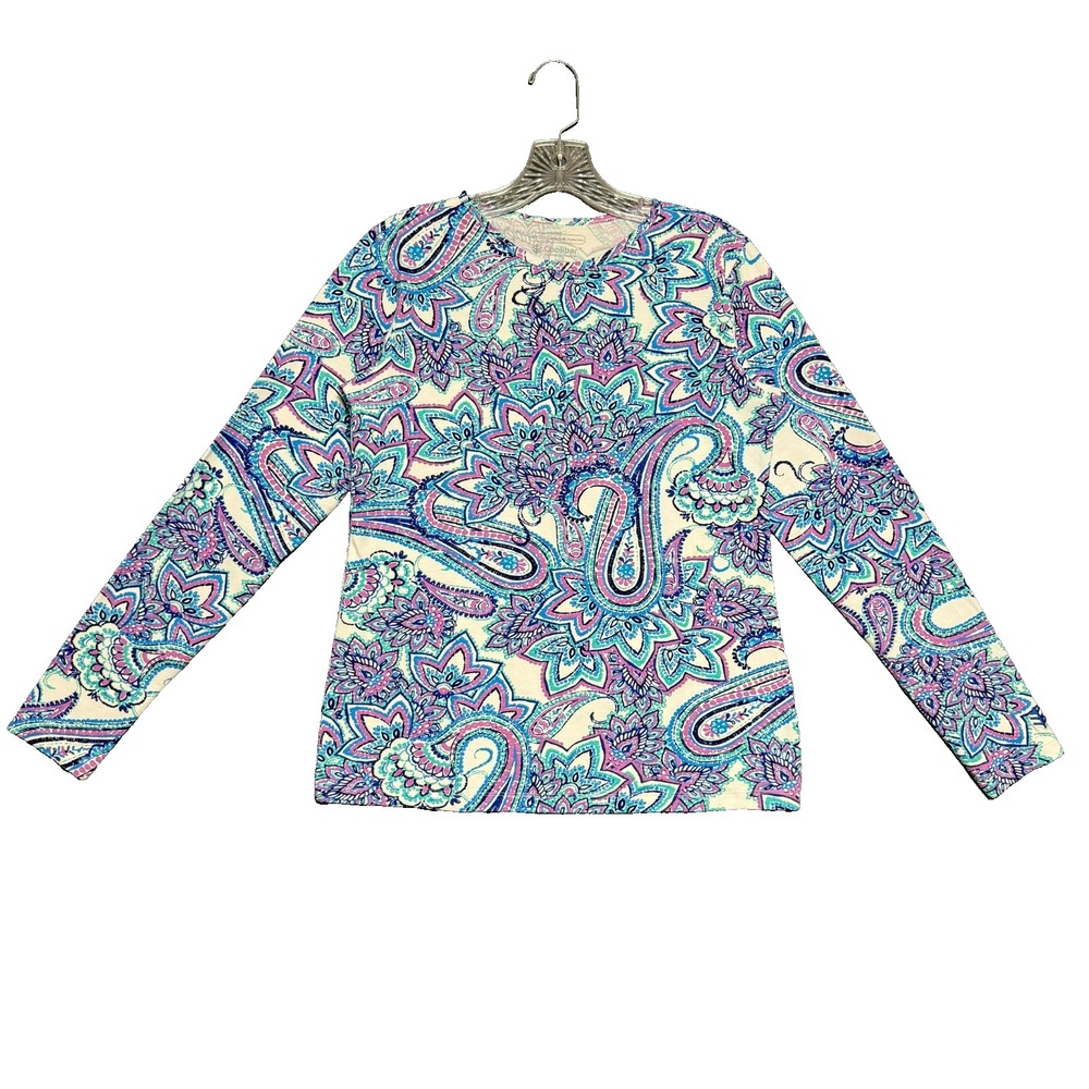 Coolibar Shirt Women S Pink Teal Paisley UPF 50+ Sun Protection Boho Long Sleeve